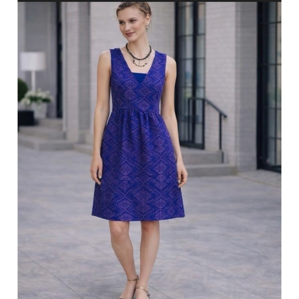 ANTHROPOLOGIE Maeve Averie Aztec Jacquard A-Line Mini Dress Blue Purple Size 0